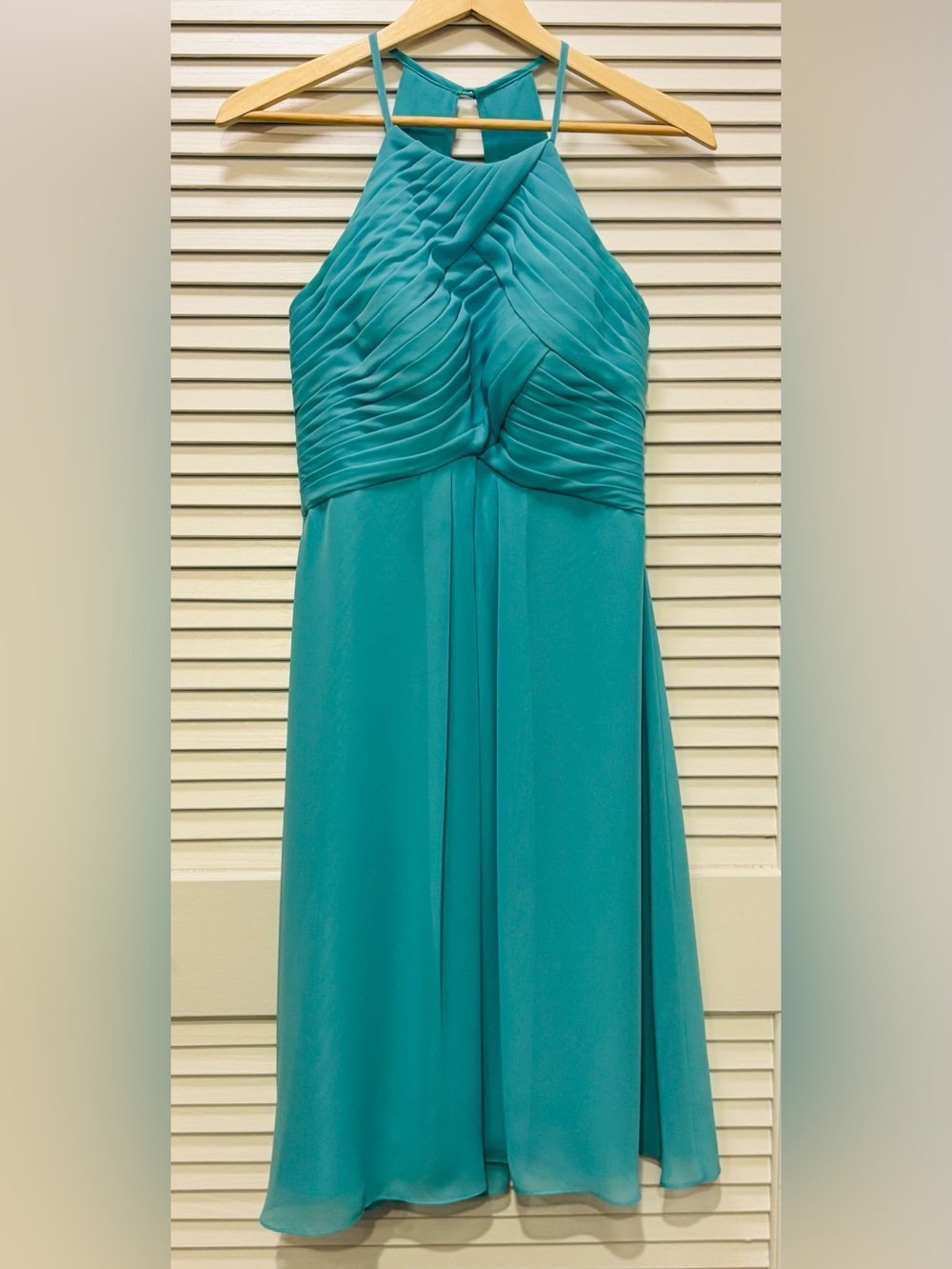 Teal Tiffany Blue Halter Pleated Chiffon Dress 4 AW Bridal